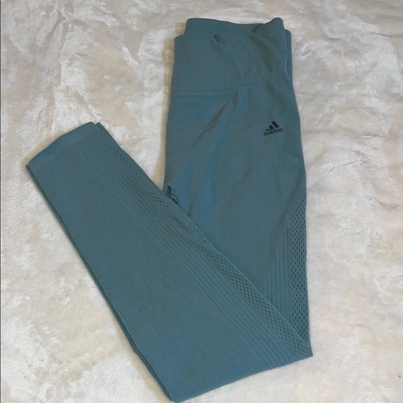 Adidas Women’s Blue Green Athletic 🏃‍♀️Leggings  Wide Waistband Full-Length SZ M - Picture 1 of 14